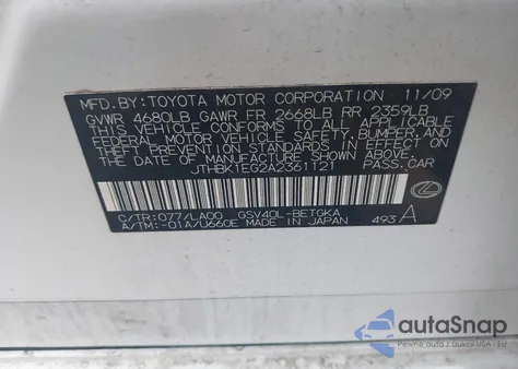 2010 Lexus Es 350 from USA, damaged, VIN JTHBK1EG2A2361121